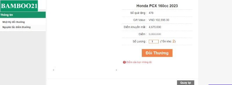 Khuyến mãi tặng Honda PCX 160cc 2023 đang được Bamboo21 áp dụng